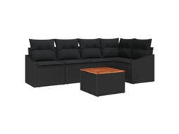 Conjunto 6 Sofá Exterior Vidaxl Preto Vime Pe (233,5 X 123,5 X 69 Cm)