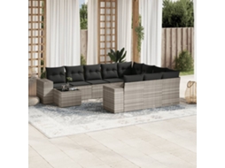Vidaxl 11 Pcs Conjunto Sofás De Jardim C/ Almofadões Vime Pe Cinzento