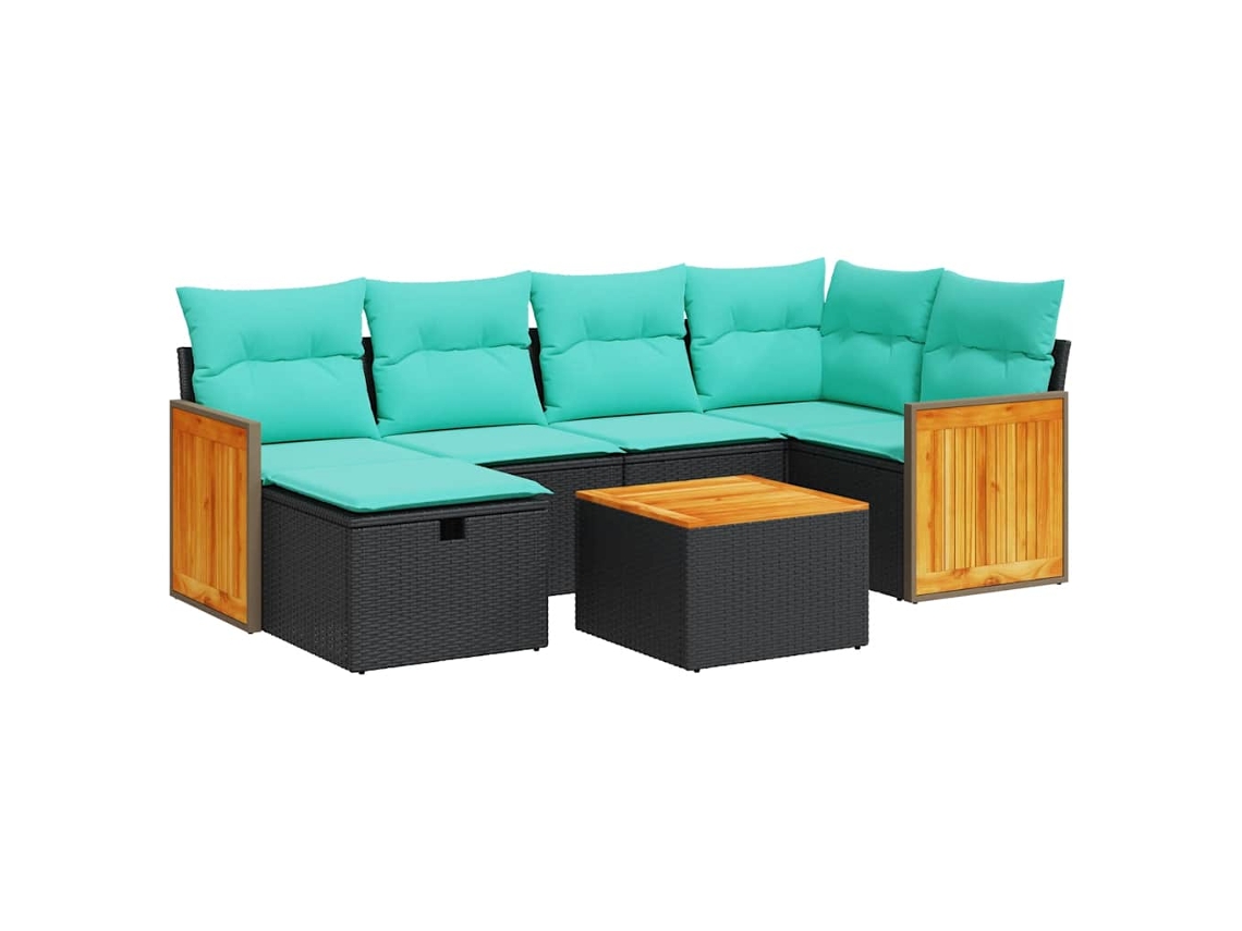 Conjunto de 7 Sofás para Jardim com Almofadões Vime Pe Preto MAISON EXCLUSIVE (7 pcs)