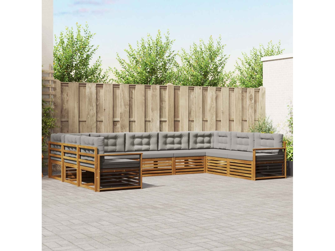 Vidaxl Conjunto De Sofás Para Exterior 9 Unid. Cinza Natural E Claro
