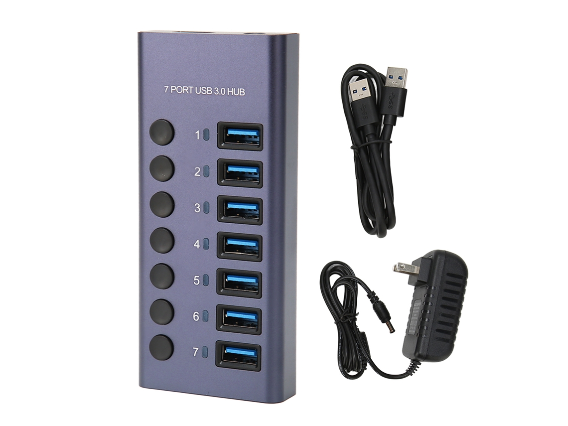 2026zentro-hub Usb 3.0 Com 7 Portas 5gbps 5v 2.4a 36w, Switch Individual, Indicador Led, Dock Para Pc E Celular, Plug Us 100-240v