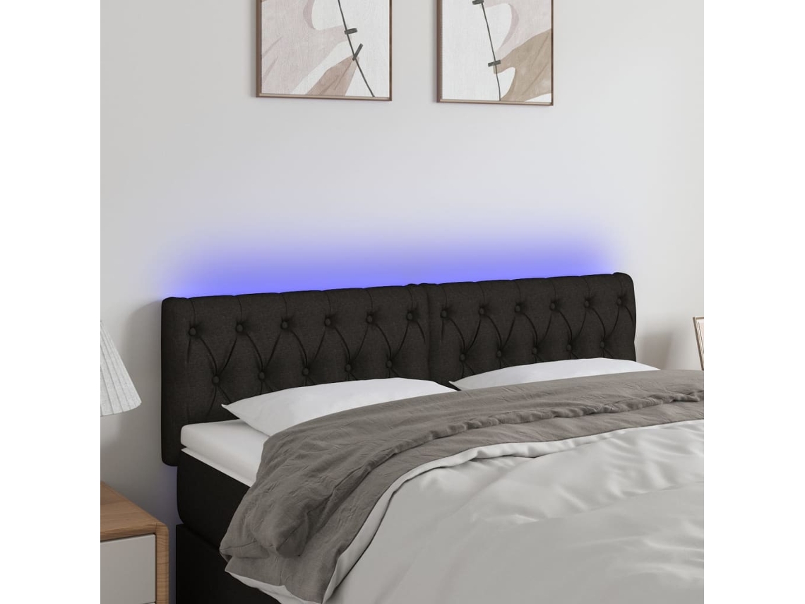 Cabecero con luces LED, tela, 160x7x78/88 cm, negro