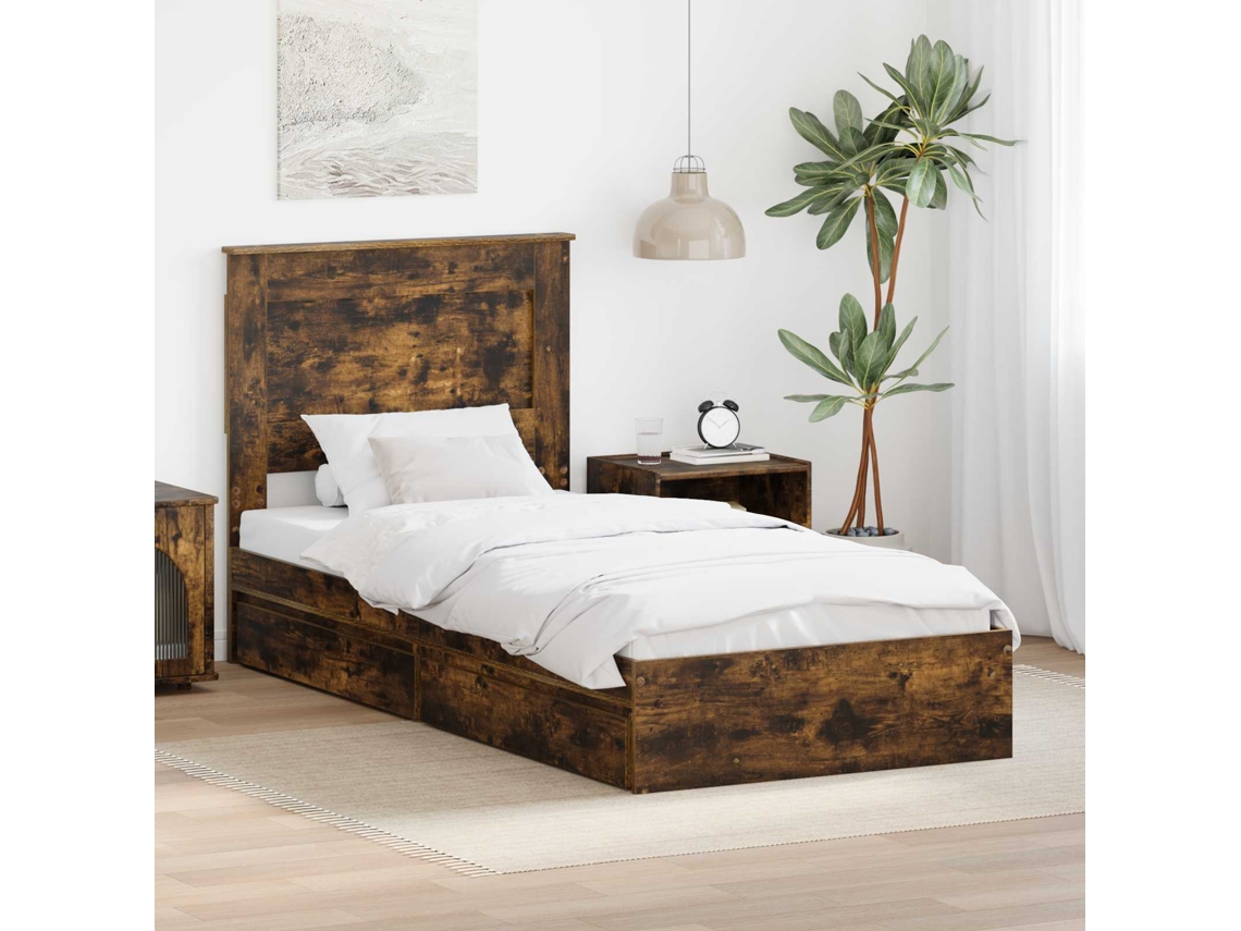 Vidaxl Cama Com Armazenamento Com Gaveta Carvalho Defumado 75 X 190 Cm