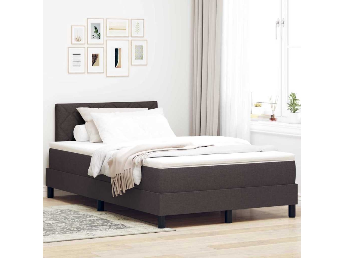 Vidaxl Cama Box Com Cabeceira Manual Marrom Escuro 120 X 190 Cm Tecido