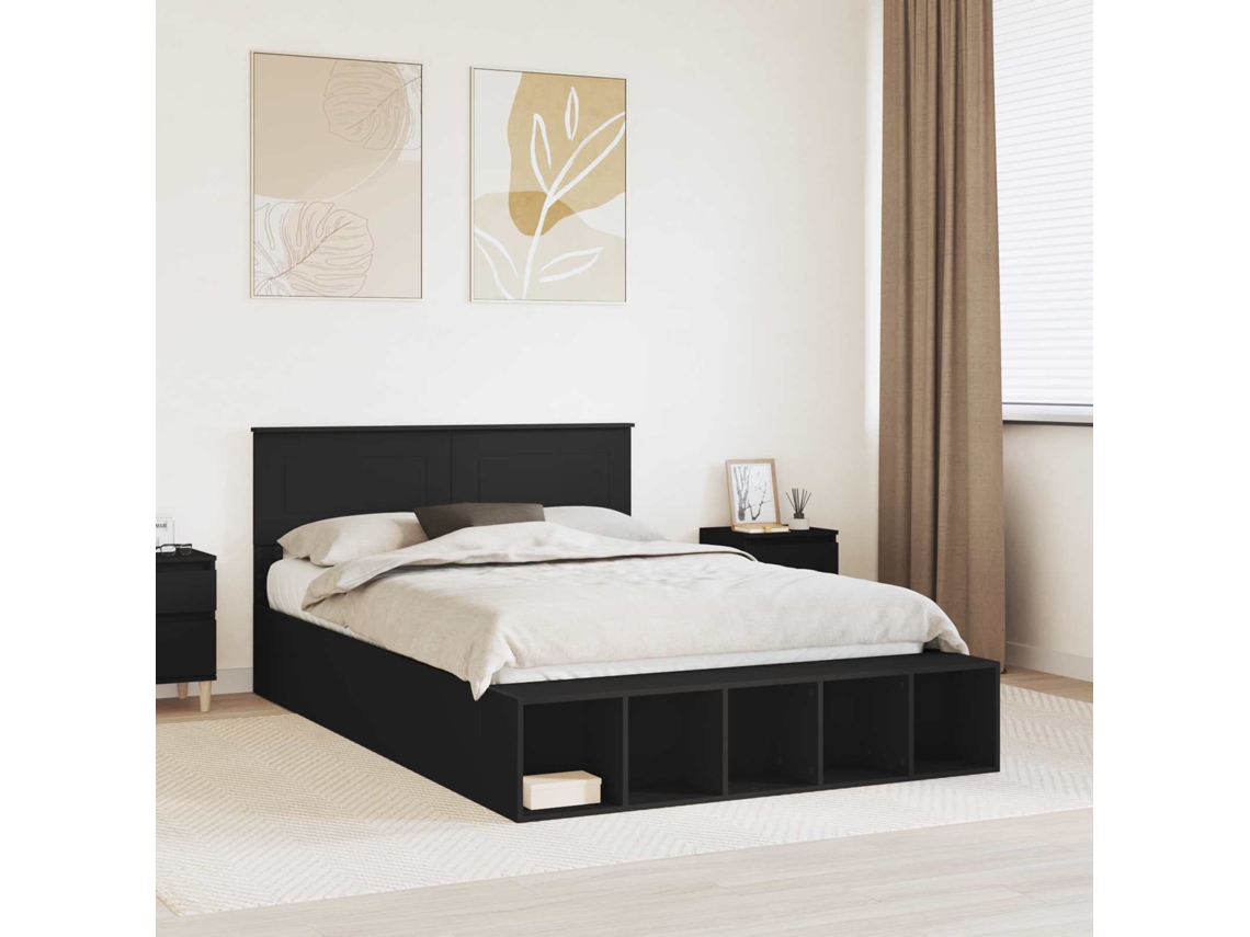 Vidaxl Estrutura Da Cama Preto 150 X 200 Cm Derivados De Madeira