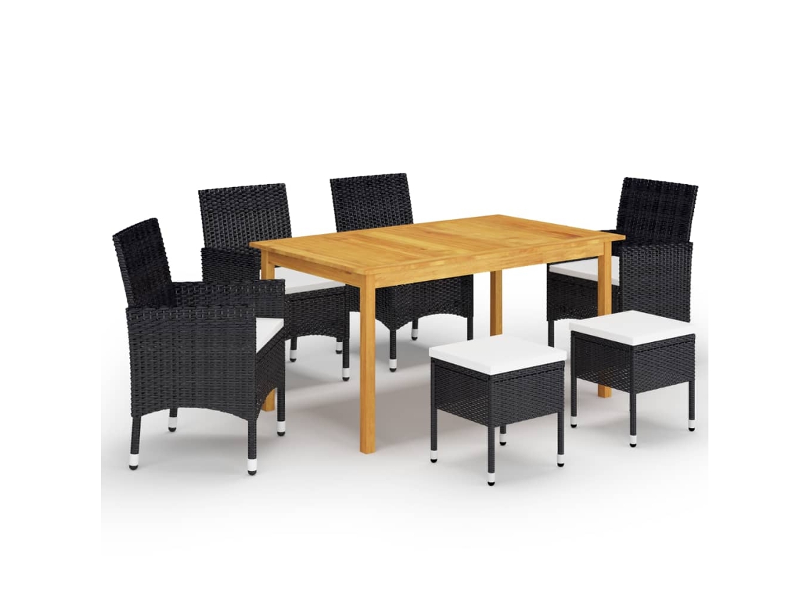 Vidaxl 7 Pcs Conjunto De Jantar Para Jardim Preto