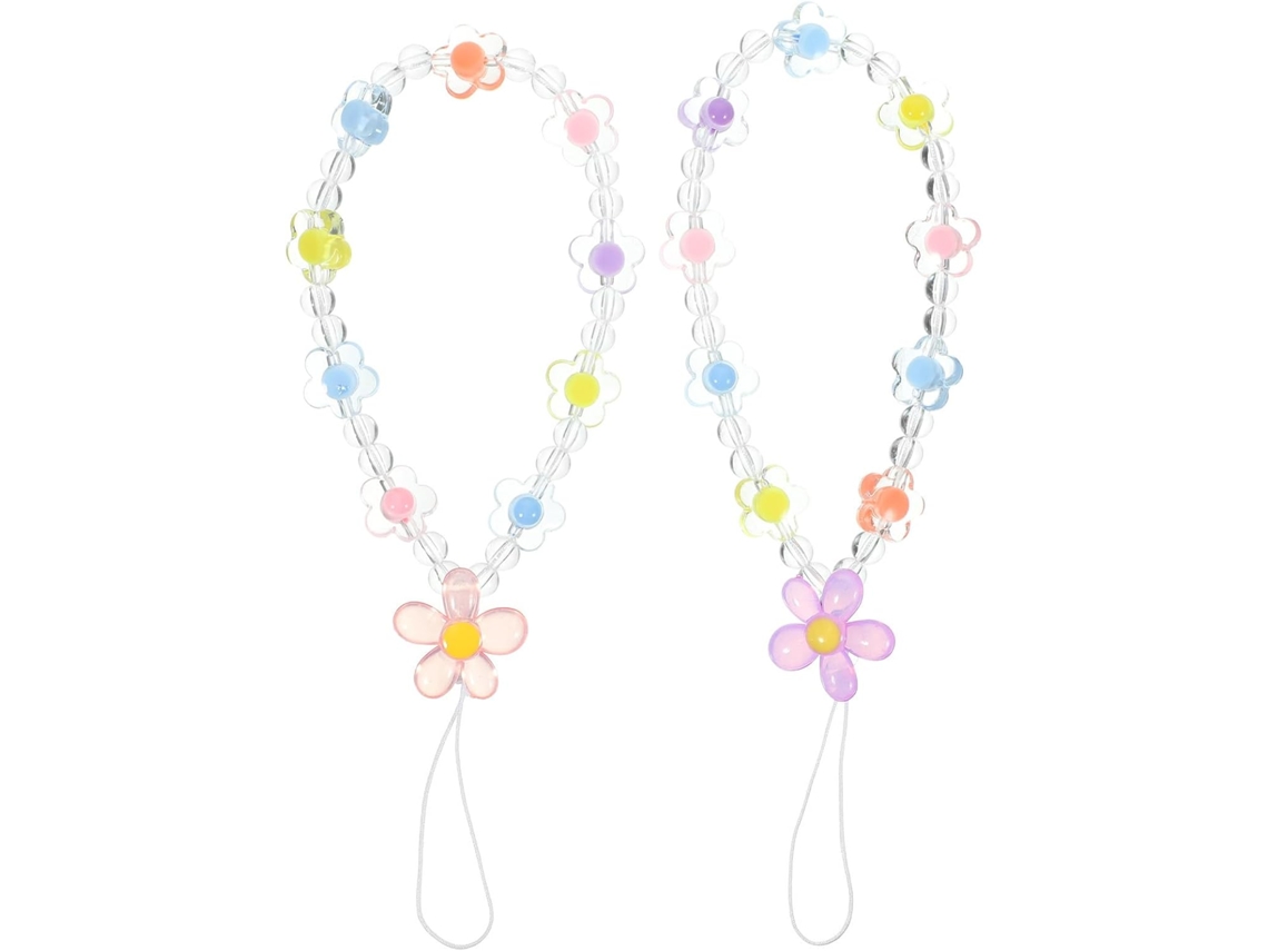 Conjunto De 2 Pingentes Para Celular/pulseira Com Design De Flor Em Acrílico E Miçangas.