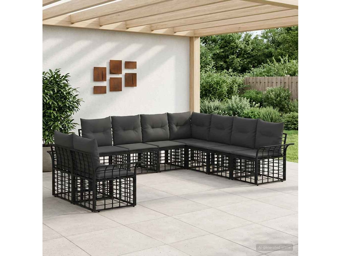 Vidaxl Conjunto De Sofás Para Exterior 9 Pcs Preto E Cinza Escuro
