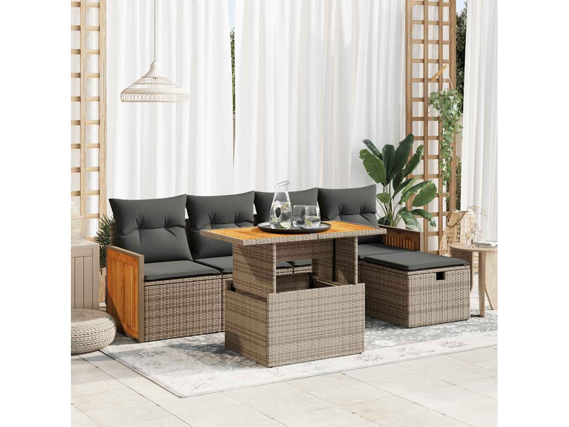 Vidaxl 6 Pcs Conjunto Sofás De Jardim Com Almofadões Vime Cinzento