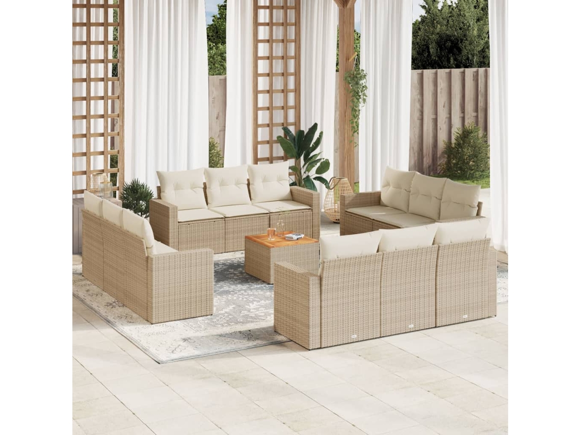 Conjunto de 13 Sofás para Jardim com Almofadas Vime Pe Bege Dkd Home Decor