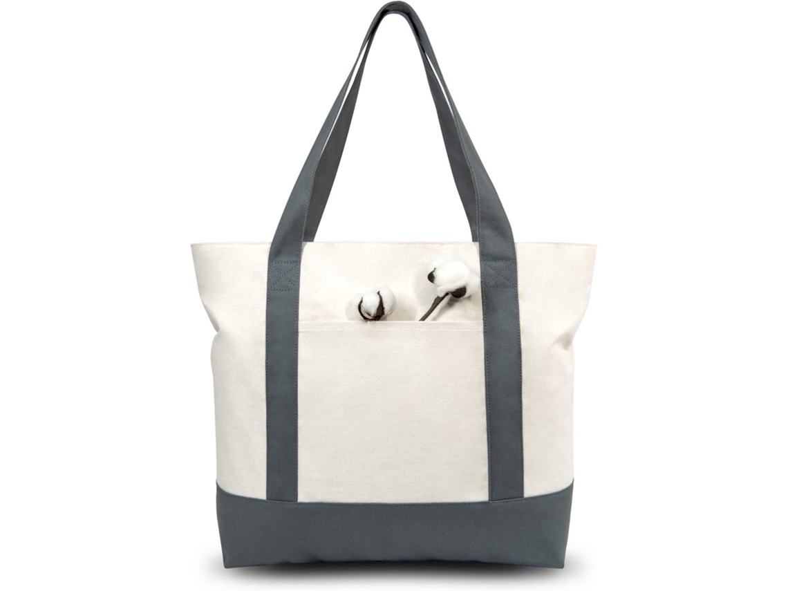Bolsas Femininas Bolsa Elegante De Lona Com Bolso Externo E Fecho De Correr Superior Cinza