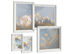 Conjunto De Pinturas Pássaros Estilosos Folhas Tons De Cinza Espelharte (5 Peças)