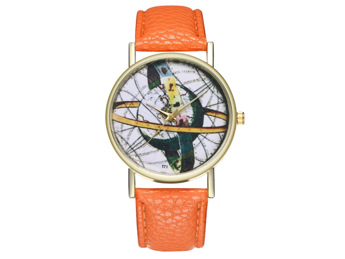 Reloj De Pulsera De Cuarzo Con Correa De Cuero Pu Zhoulianfa Moda (naranja) Unisex