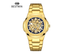 Relógio Esqueleto Luminoso Masculino Dourado e Azul MDUG