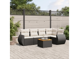 Vidaxl 6 Pcs Conjunto Sofás De Jardim C/ Almofadões Vime Pe Preto
