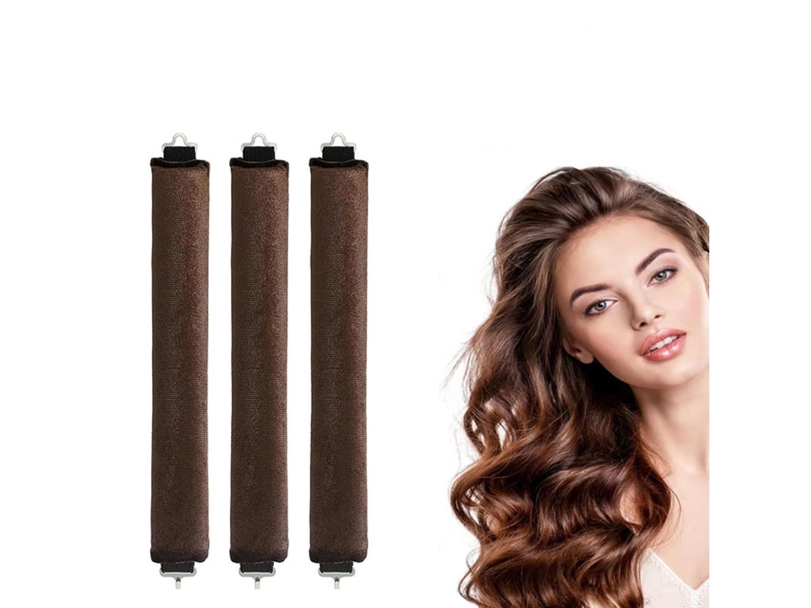 Conjunto 3 Modeladores Cabelo Sem Calor – Heatless Curls – Enrolador Cabelo Para Dormir – Tecido – Castanho – 27x3x3 Cm