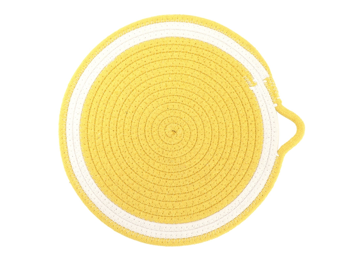 Tapete Isolamento Mesa Corda Algodão Fruta Amarelo Grande 30cm