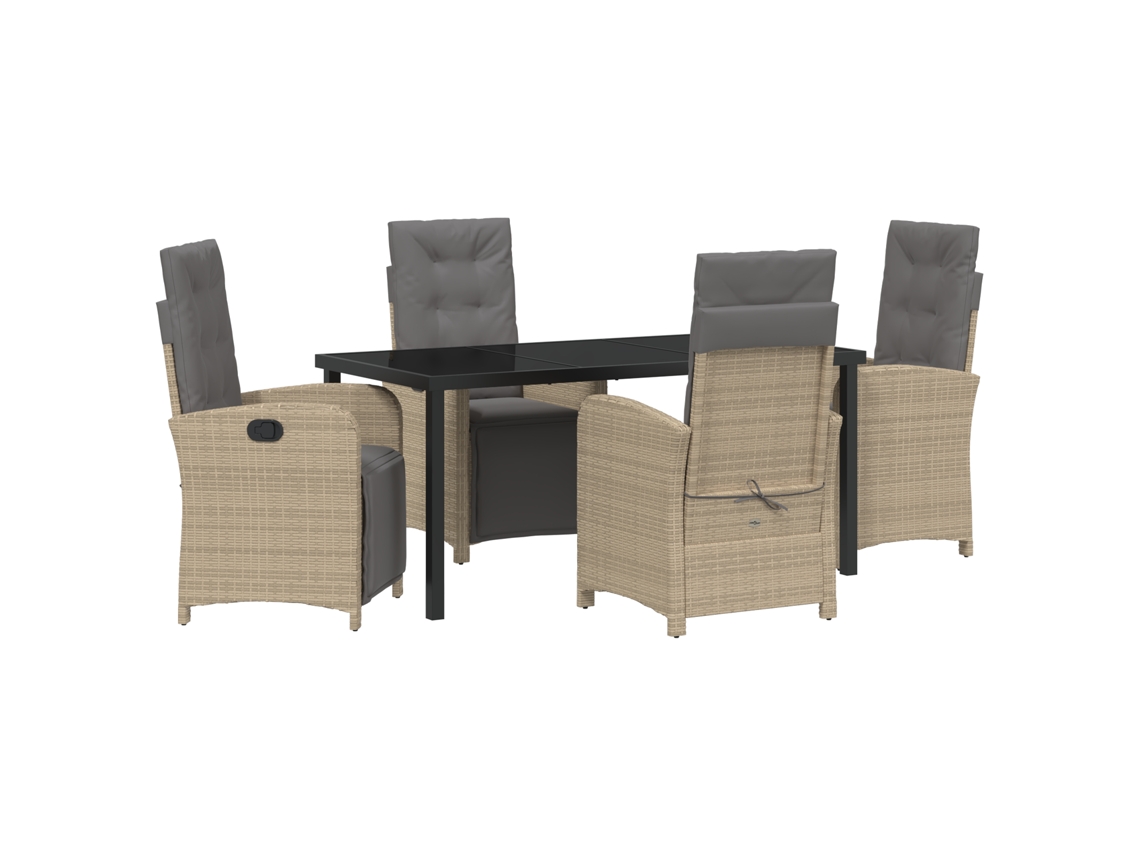 Conjunto 5 De Jantar Jardim Com Almofadas Vidaxl Vime Bege Polipropileno
