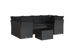 Conjunto de 7 Sofás para Jardim com Almofadões Vime Pe Preto MAISON EXCLUSIVE (7 pcs)