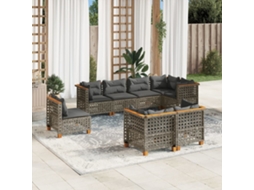 8 Pcs Conjunto Sofás De Jardim C/ Almofadões Vime Pe Cinza Dkd Home Decor