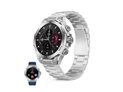 Smartwatch Ksix Titanium Go, Ecrã Amoled 1,43", Autonomia 4 Dias, Pulseira Aço Inoxidável Prata E Silicone Azul