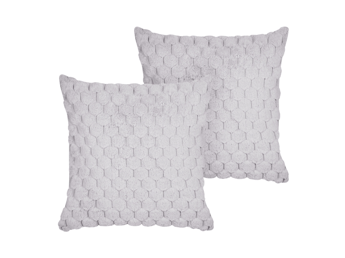Conjunto De 2 Almofadas Decorativas Beliani Purslane De Pelo Sintético Cinzento Claro 43x43x10