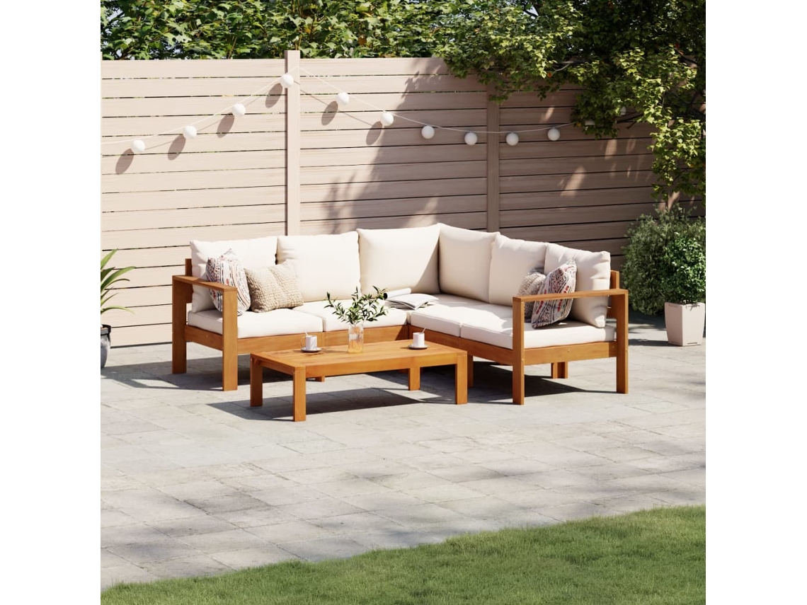 Vidaxl 4 Pcs Conjunto De Sofás De Jardim Com Almofadões Acácia Maciça