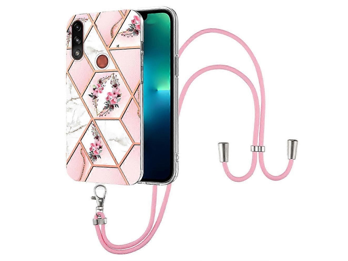 Capa De Celular Motorola Moto E7 Power / E7i Power Com Estampa Floral Marmorizada E Cordão.