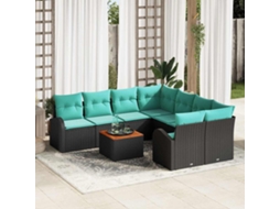 Vidaxl Conjunto De Sofá De Jardim 9 Unid. Preto E Turquesa Vime Pe