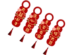 Conjunto 4 Enfeites Papel Vermelho Pendurar Porta Leves Fáceis Instalar Ideais Festas Casamento Chinês Tema GOKOCO