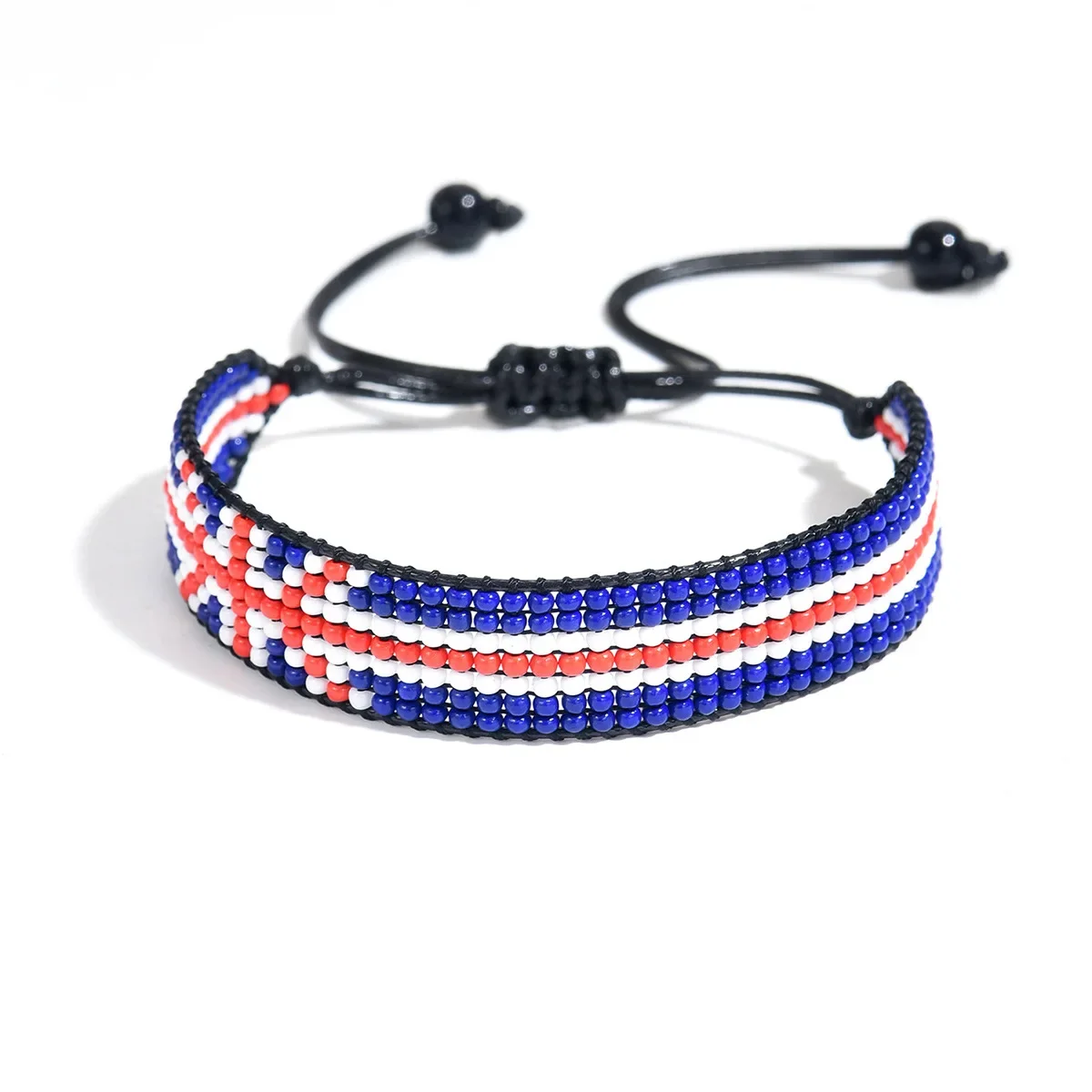 Pulseira De Miçangas Tecidas À Mão Com Design Geométrico Boêmio.