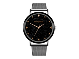 Reloj De Pulsera Para Hombre De Acero Malla Redonda Cuarzo Casual Decoración Negro