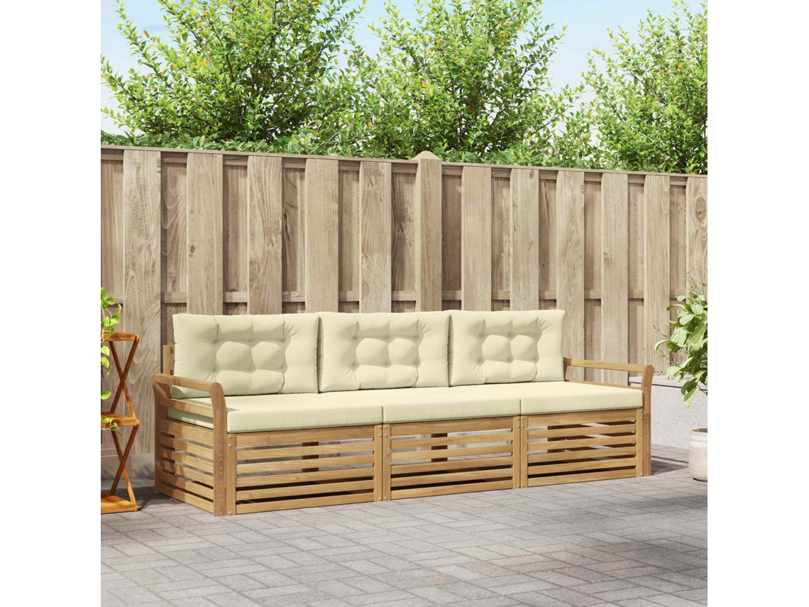 Vidaxl Conjunto De Sofás Para Exterior 3 Unid. Branco E Creme