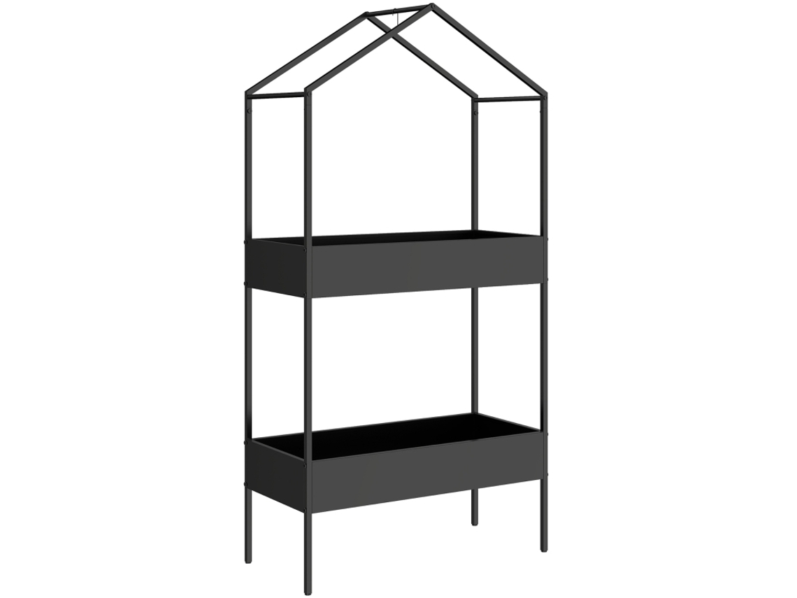 Suporte 2 Níveis 150cm Metal Preto com Ganchos BRAVENTO