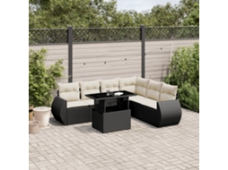 Vidaxl 7 Pcs Conjunto De Sofás P/ Jardim C/ Almofadões Vime Pe Preto