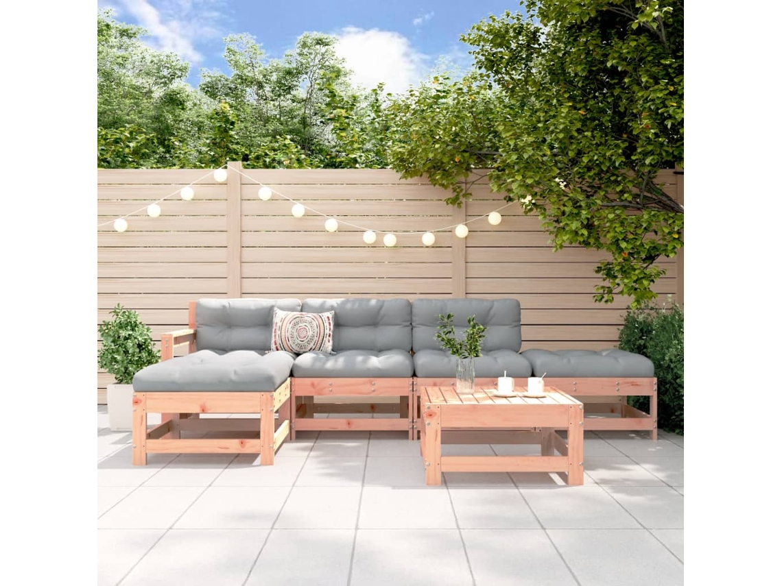 Vidaxl 6 Pcs Conjunto Lounge De Jardim Madeira De Douglas Maciça