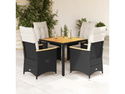 Conjunto 5 Peças Jantar P/ Jardim C/ Almofadões Vime Pe Preto Dkd Home Decor