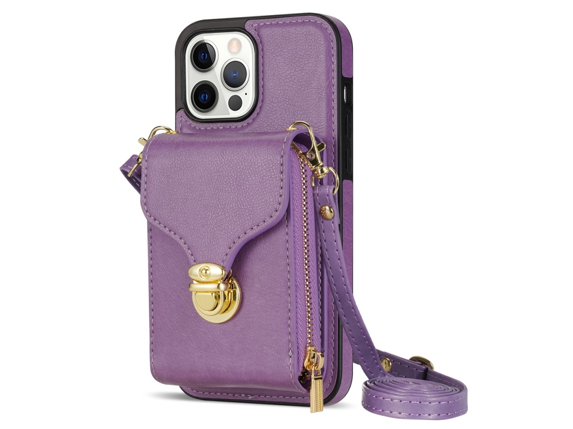 Suporte Casa Inch Para Iphone 13 Pro Max Pele Sintética Com Porta-cartões Roxo