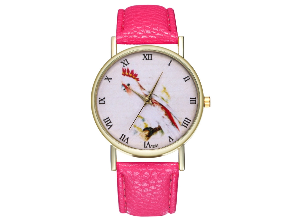 Relógio Analógico de Pulso Masculino com Pulseira Pu e Mostrador Grande Rosa Intenso