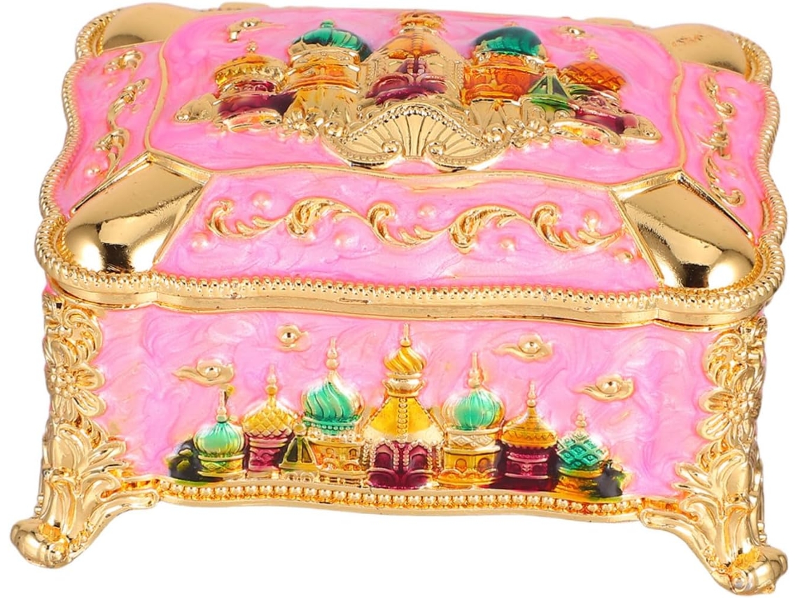 Caixa De Joias Vintage Em Metal, Estilo Castelo Europeu, Pequena Caixa De Joias Ornamentada Para Armazenamento.