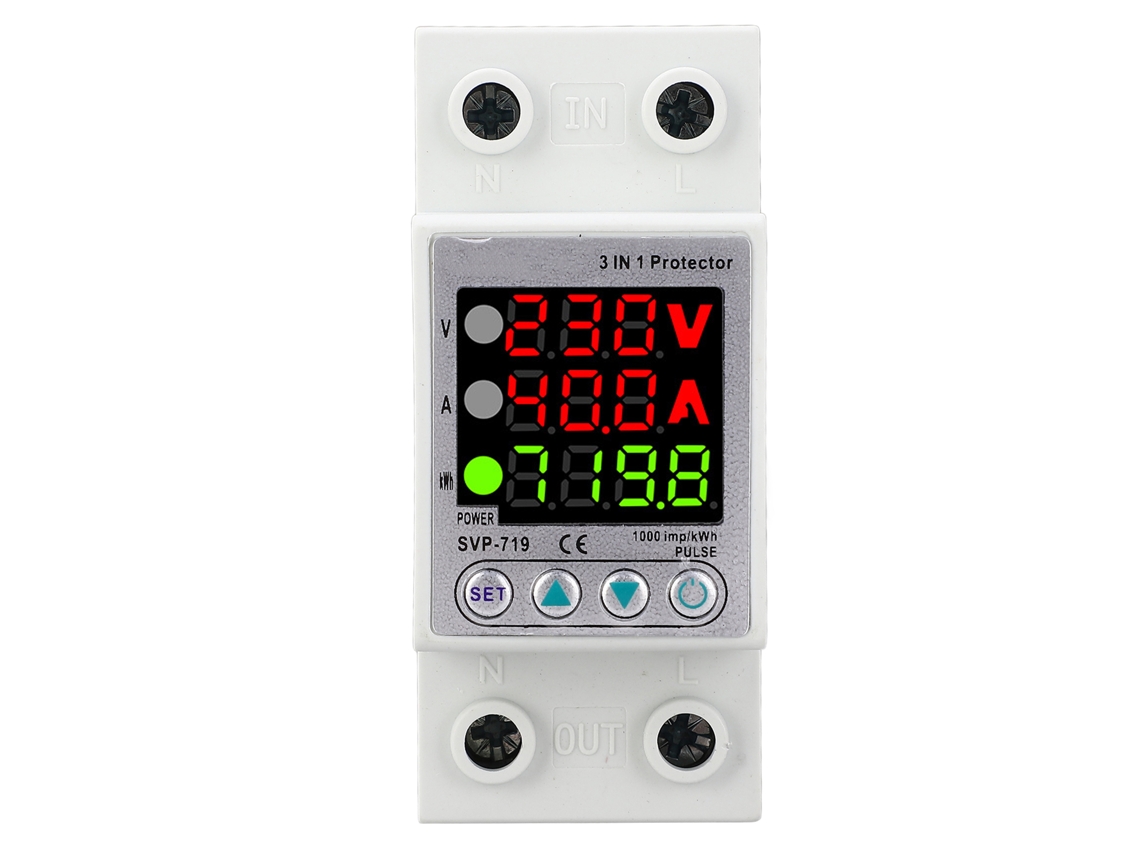 Protetor De Tensão Ajustável Auto-resetável Com Display Ac230v 1-40a Svp-719-40a N