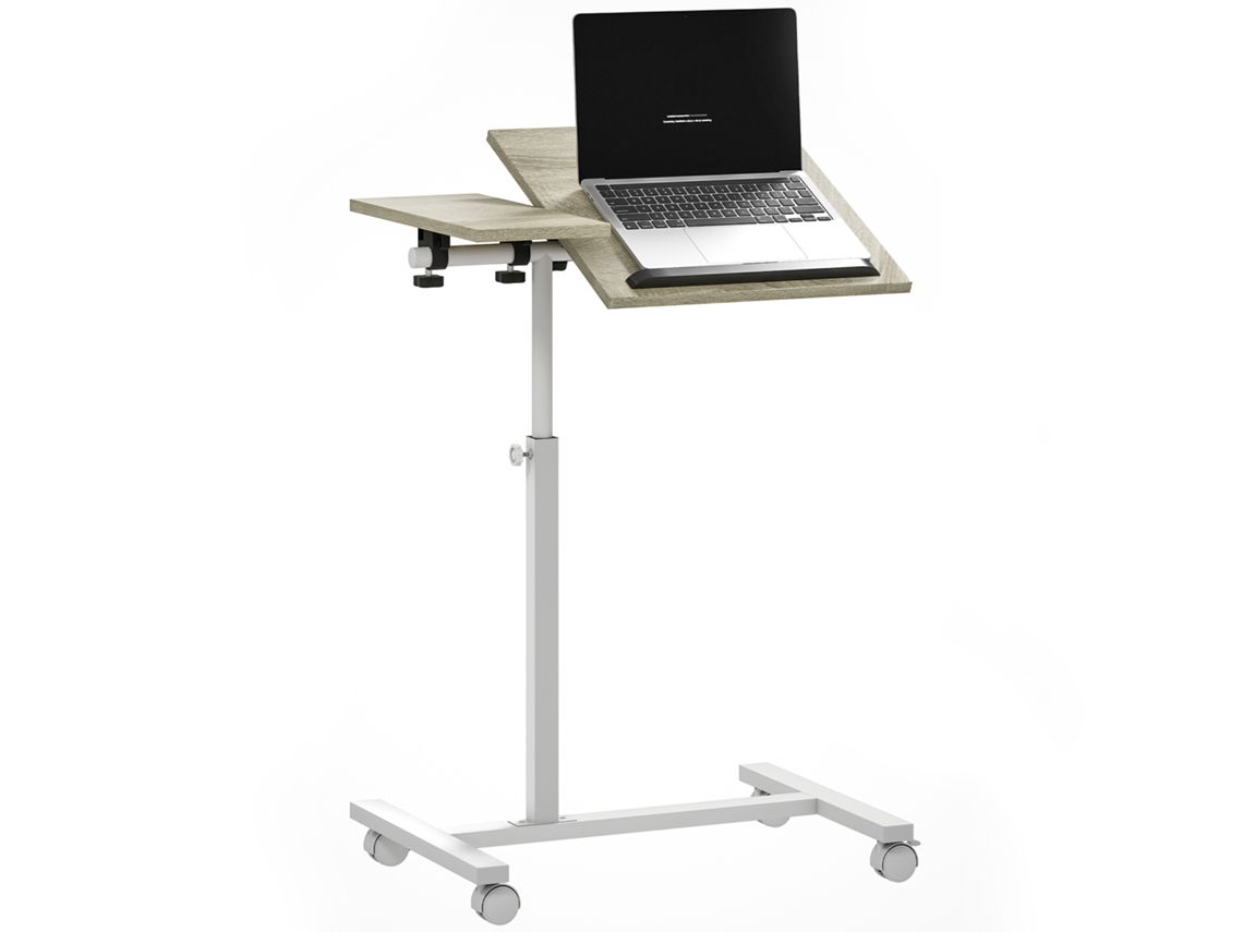 Mesa Com Rodas, Altura Ajustável, Superfície Inclinável Em Metal, Branco Para Quarto Design Moderno E Prático Durável E Resistente Fácil De Instalar
