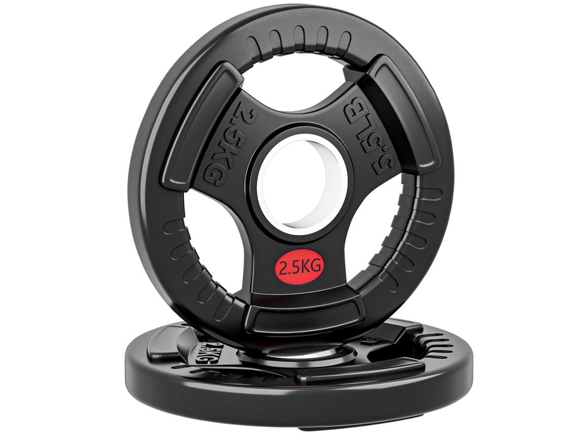 Set de Anilhas BTFORUS 2x2,5kg com furo de 5cm e 3 alças, revestidas em plástico