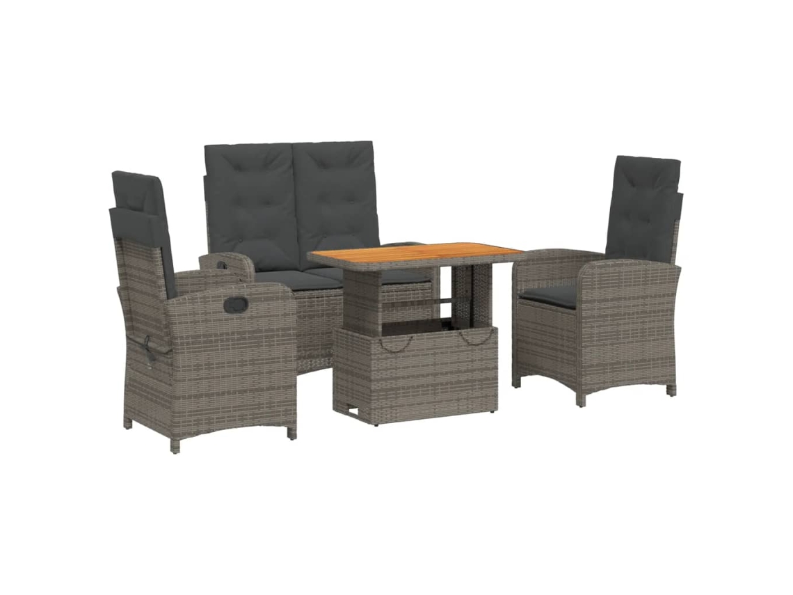 Conjunto de 4 Jantar P/ Jardim com Almofadões Vime Pe Cinza MAISON EXCLUSIVE (80x200 cm)