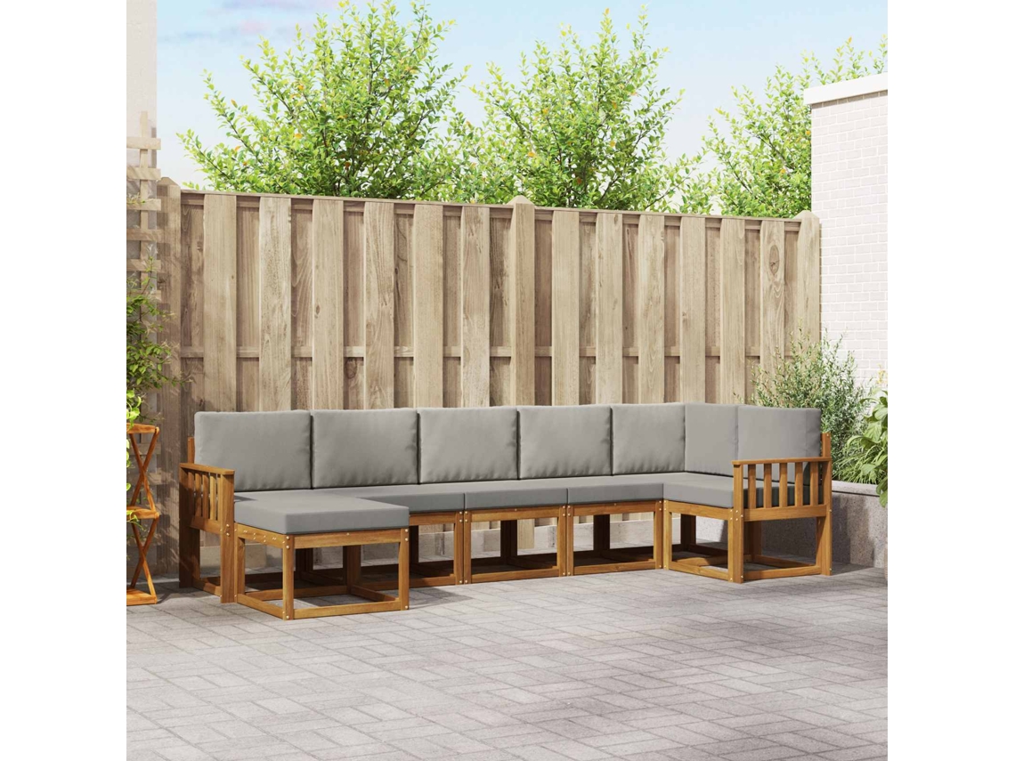 Vidaxl Conjunto De Sofás Para Exterior 7 Pcs Cinza Natural E Claro