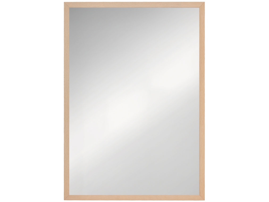 Espelho Retangular Natural De Parede 50 X 70 Cm, Estrutura Madeira, Ideal Para Banheiro, Sala Estar Ou Quarto,