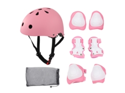 Conjunto de 7 peças AQUAFORGE, proteção infantil para patinação, capacete, Joelheiras e cotoveleiras, rosa e roxo