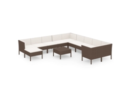 Conjunto 12 lounge jardim c/ almofadões VIDAXL vime PE castanho