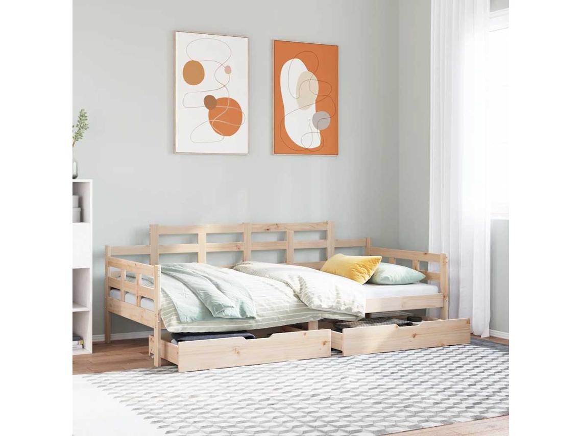 Vidaxl Sofá cama com Gavetas 90x190 Cm Madeira de Pinho Maciça