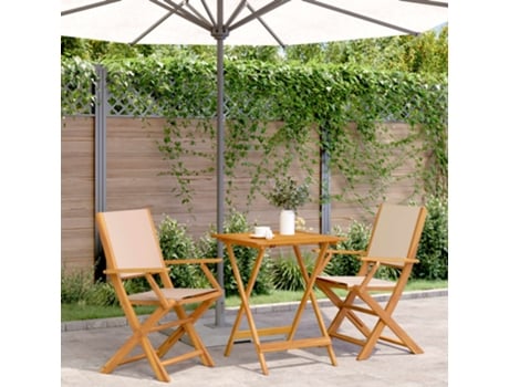 Jogo 3 Peças Bistrô Tído E Madeira Maciça Bege Dkd Home Decor